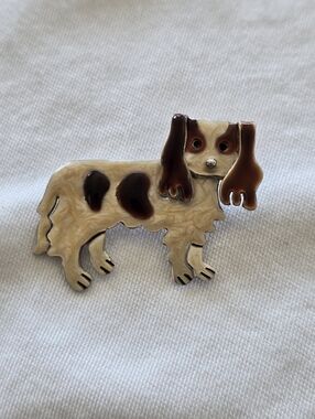 Anne & Jane Harvey Sterling & Enamel Brooch Cavalier King Charles Spaniel